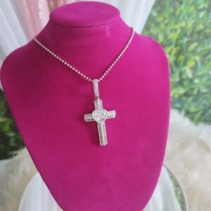 Silver Cross Pendant Necklace with Ornate Designs